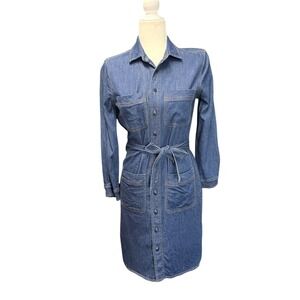J.Crew Women 2  Denim Belted Shirt Jean Dress Blue Long Sleeve Button Front Boho